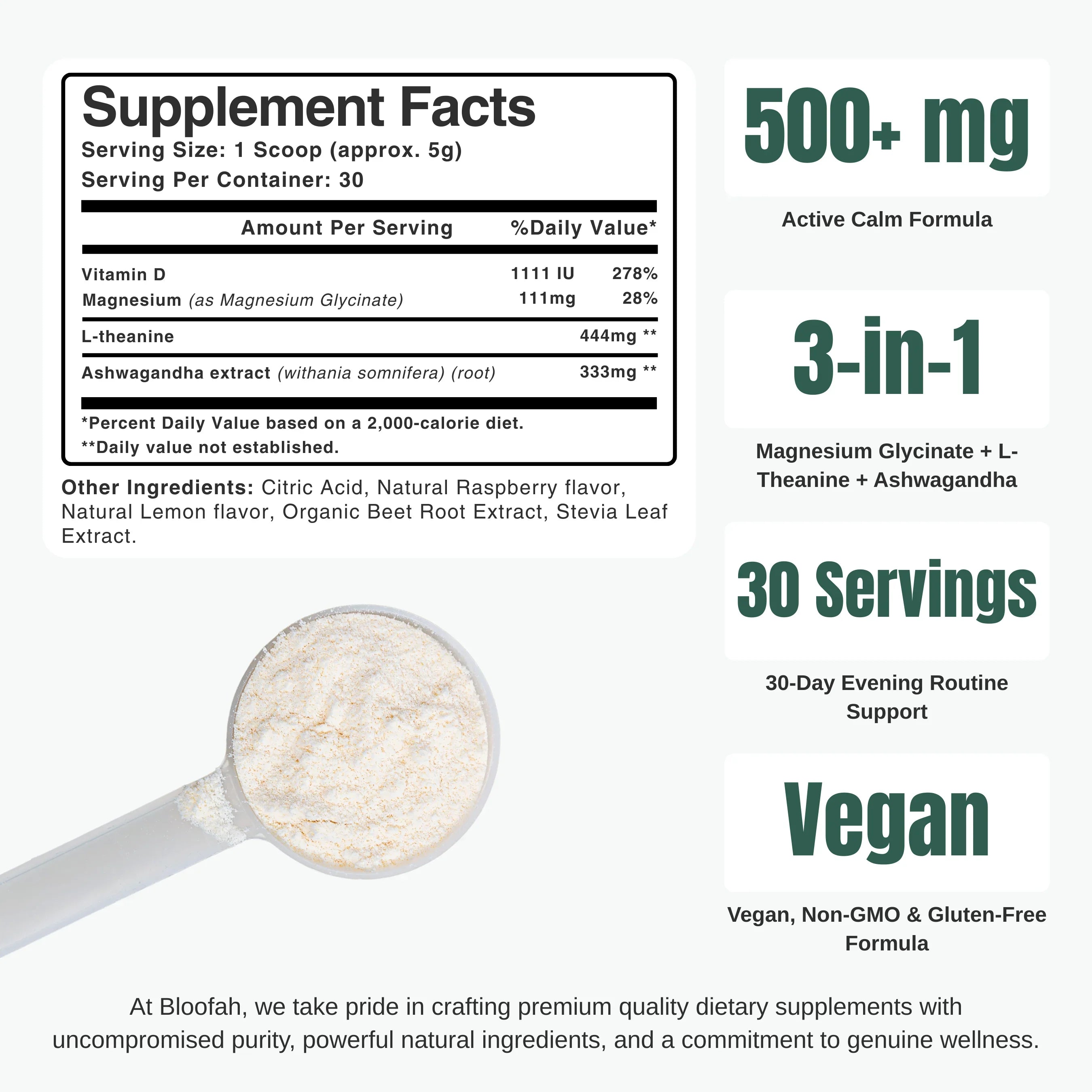 Bloofah Calm+ Evening Drink Mix | Magnesium Glycinate, L-Theanine & Ashwagandha | 30 Servings