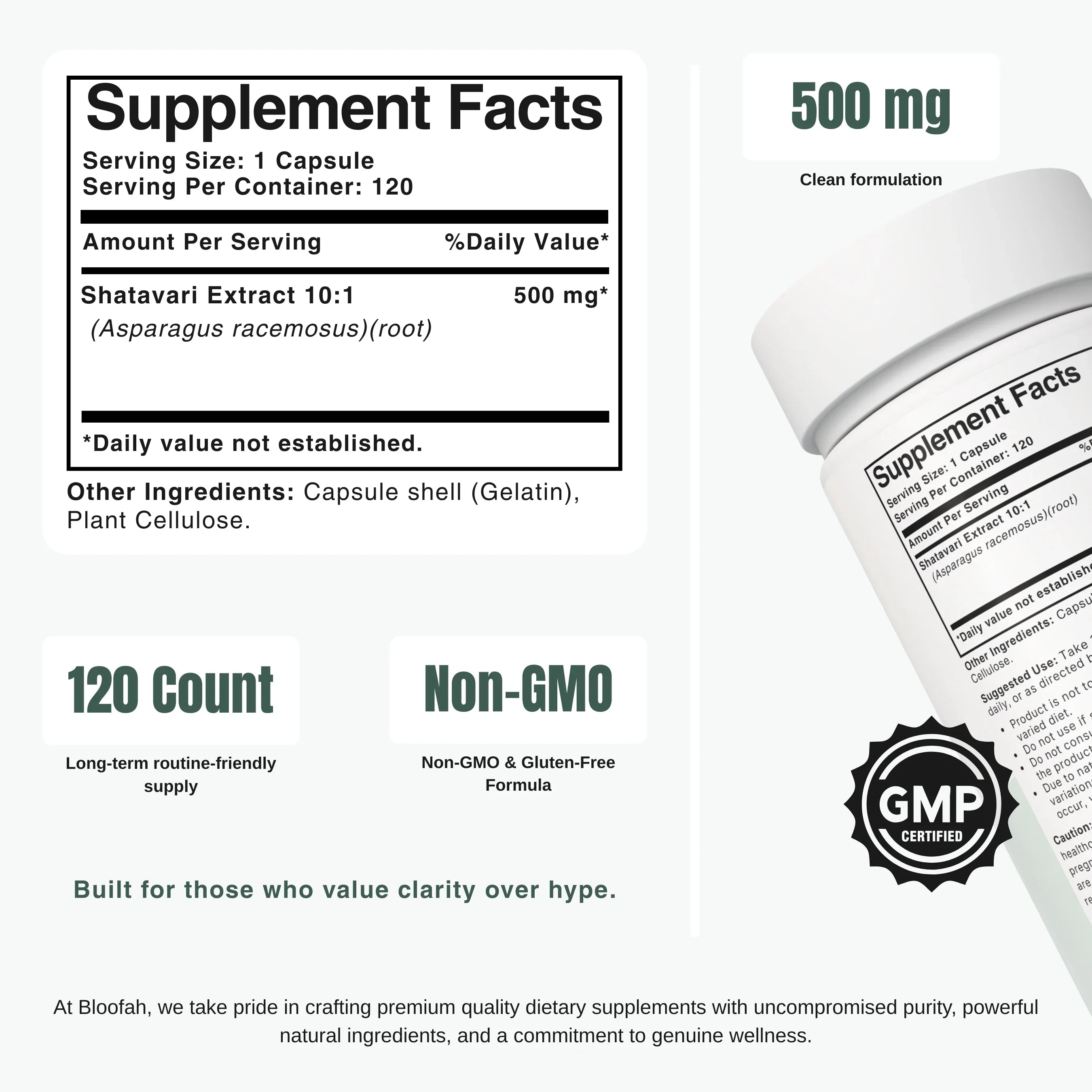 Bloofah SV Shatavari Capsules 500mg | Asparagus racemosus Root Extract | 120 Capsules