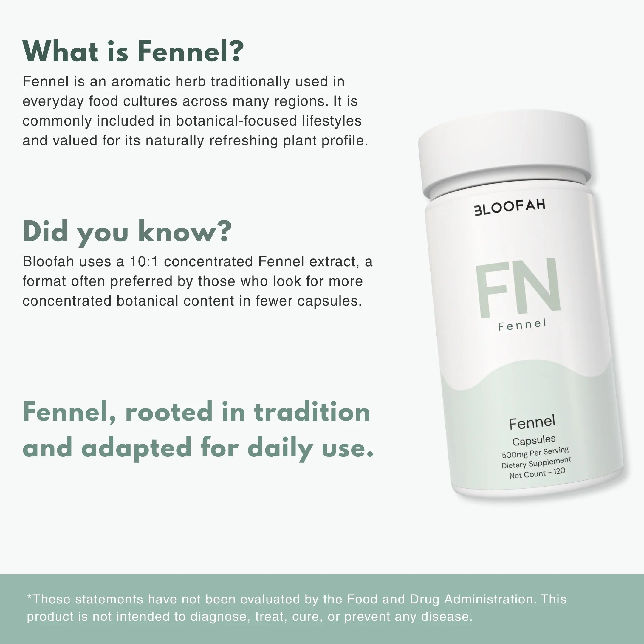 Bloofah FN Fennel Capsules 500mg | Foeniculum vulgare Seed Extract | 120 Capsules
