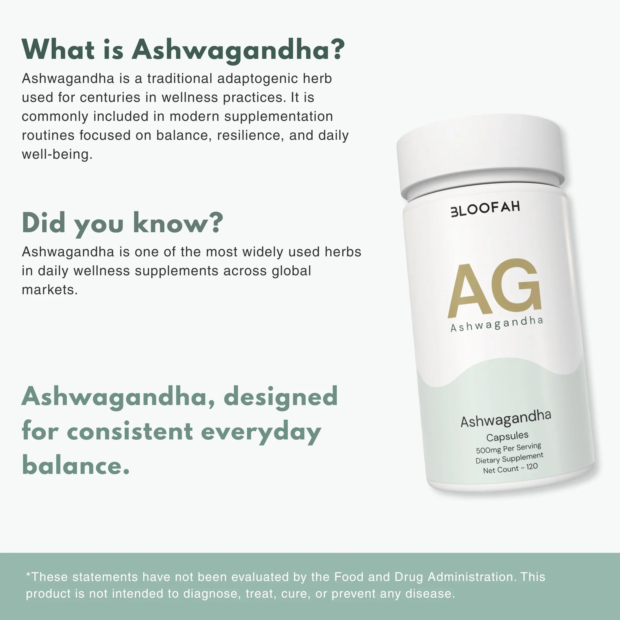 Bloofah AG Ashwagandha Capsules 500mg | Withania somnifera Root Extract | 120 Capsules