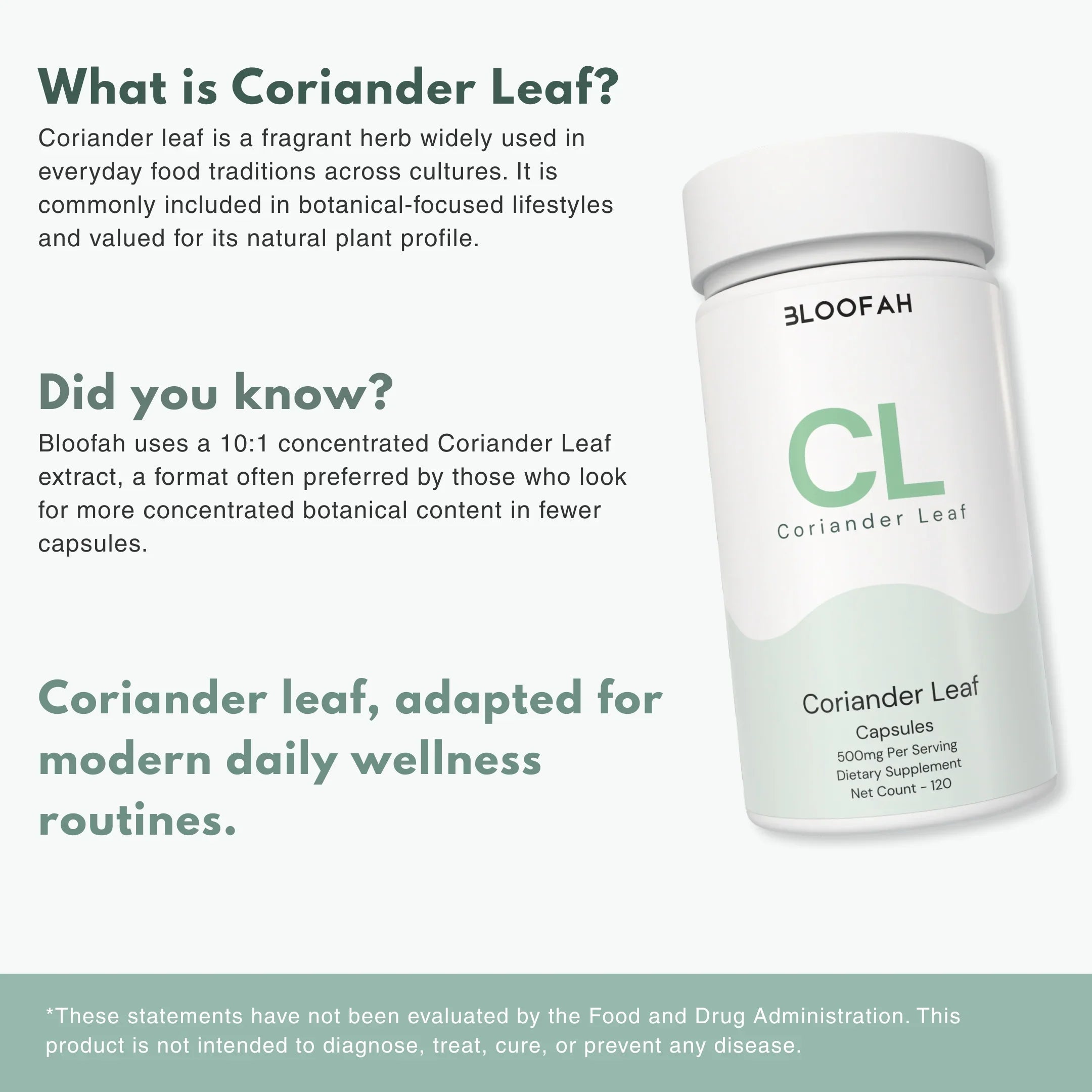 Bloofah CL Coriander Capsules 500mg | Coriandrum sativum Leaf Extract | 120 Capsules