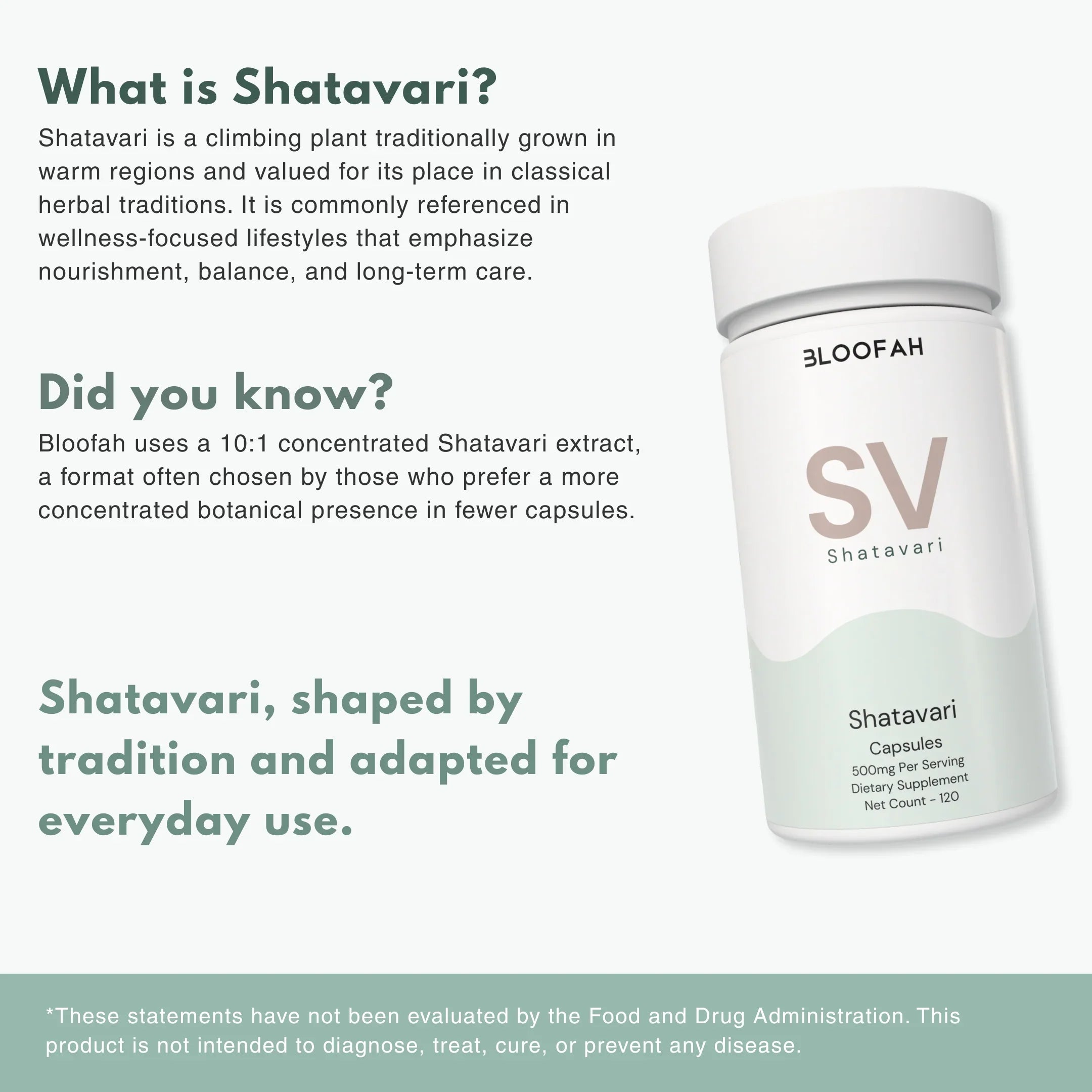 Bloofah SV Shatavari Capsules 500mg | Asparagus racemosus Root Extract | 120 Capsules