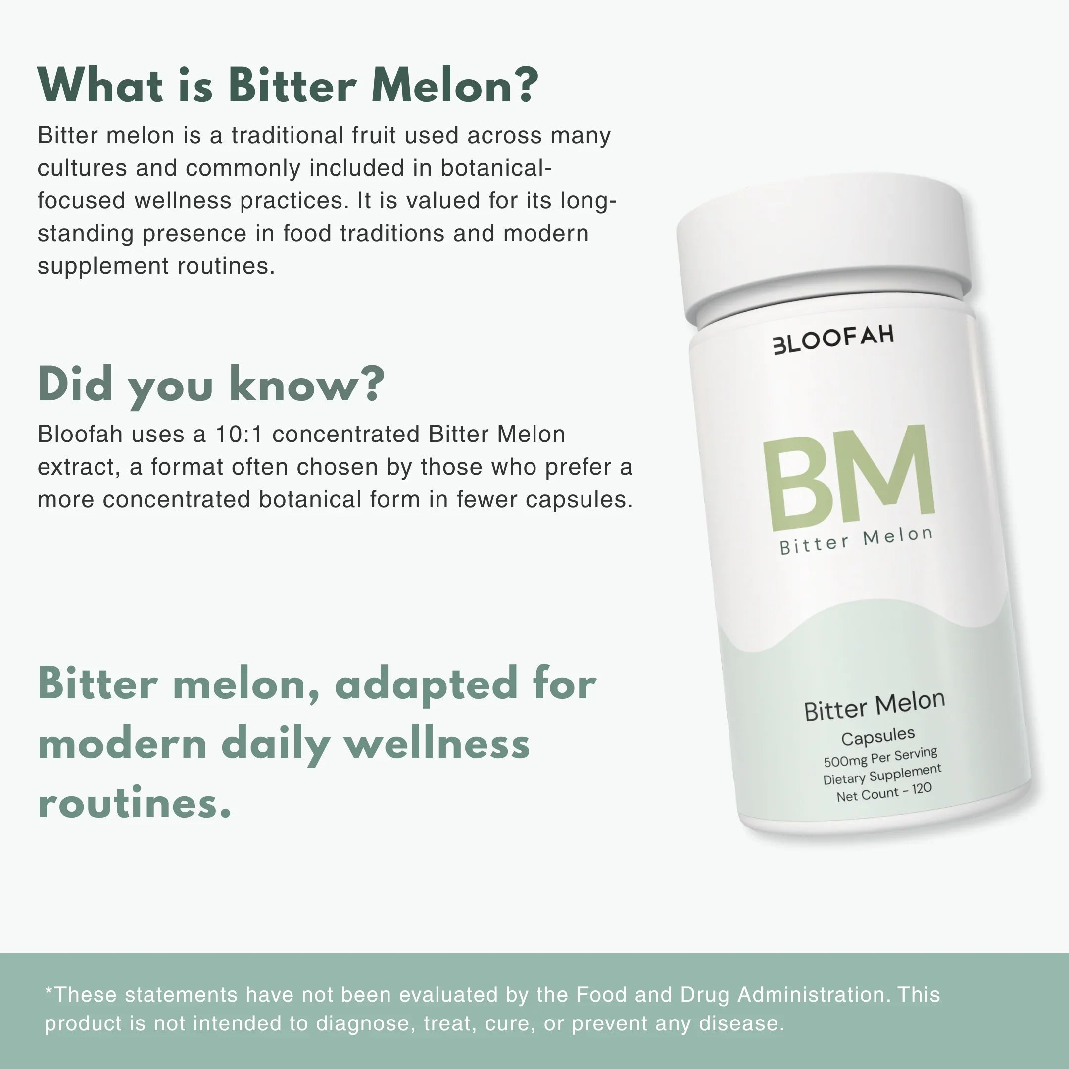 Bloofah BM Bitter Melon Capsules 500mg | Momordica charantia Extract | 120 Capsules