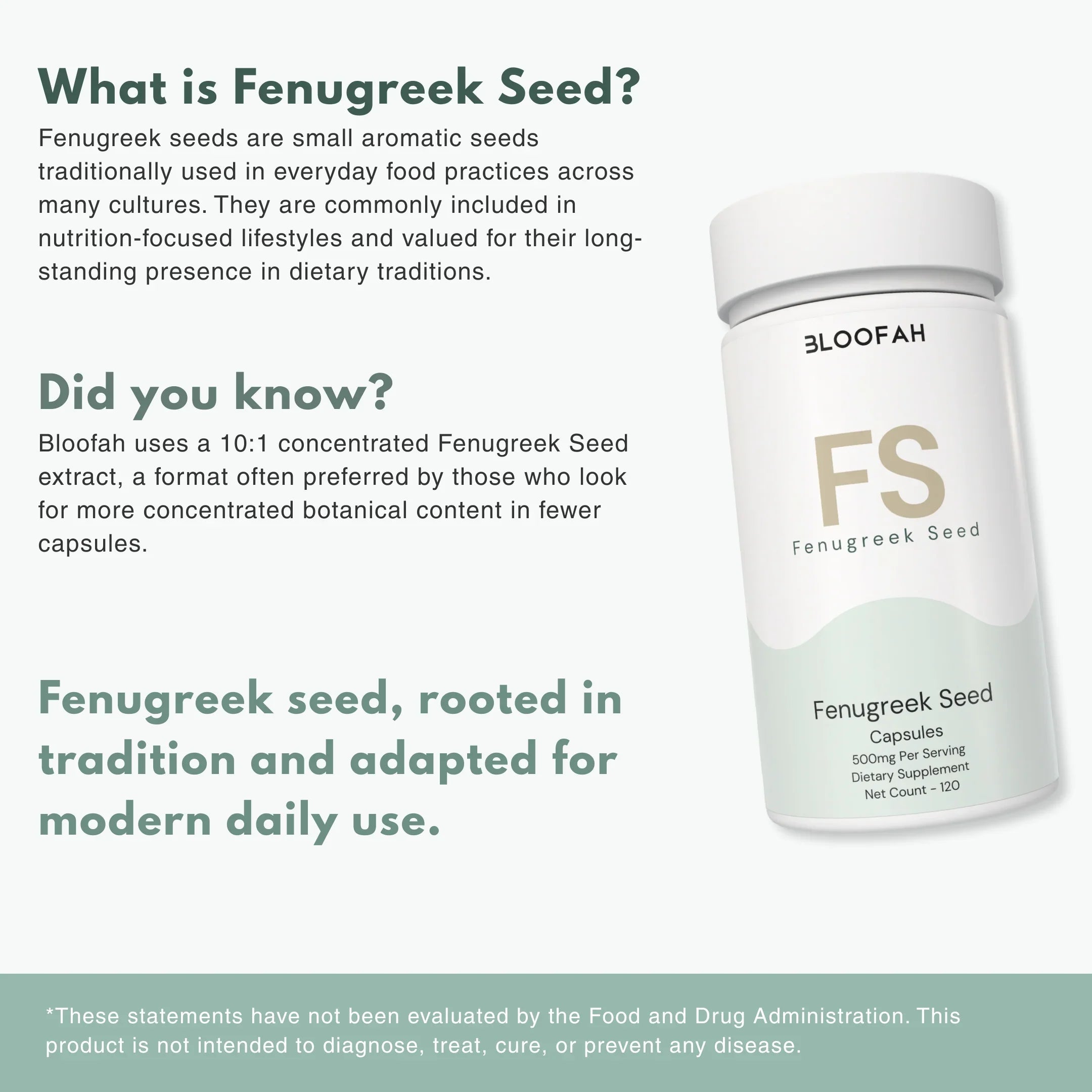 Bloofah FS Fenugreek Capsules 500mg | Trigonella foenum-graecum Seed Extract | 120 Capsules