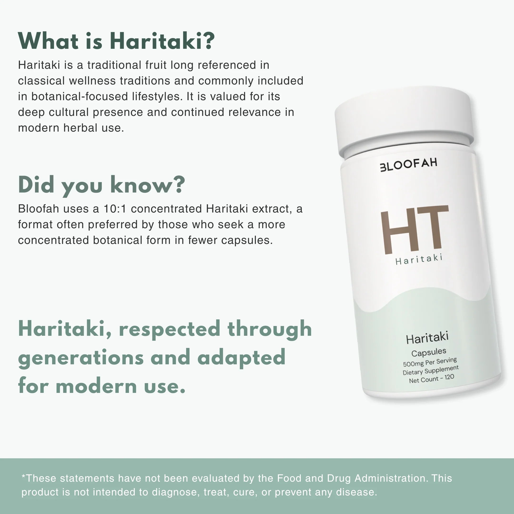 Bloofah HT Haritaki Capsules 500mg | Terminalia chebula Fruit Extract | 120 Capsules