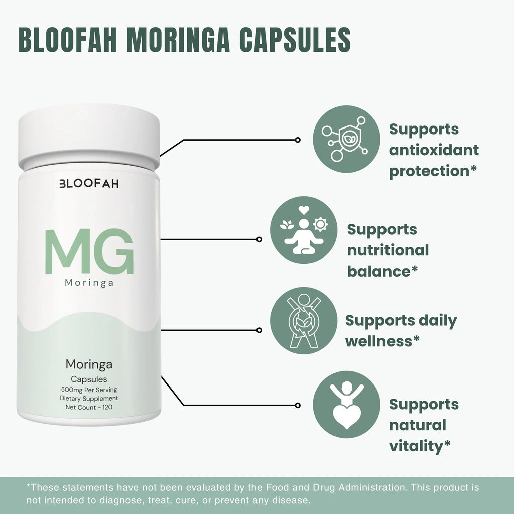 Bloofah MG Moringa Capsules 500mg | Moringa oleifera Leaf Extract | 120 Capsules