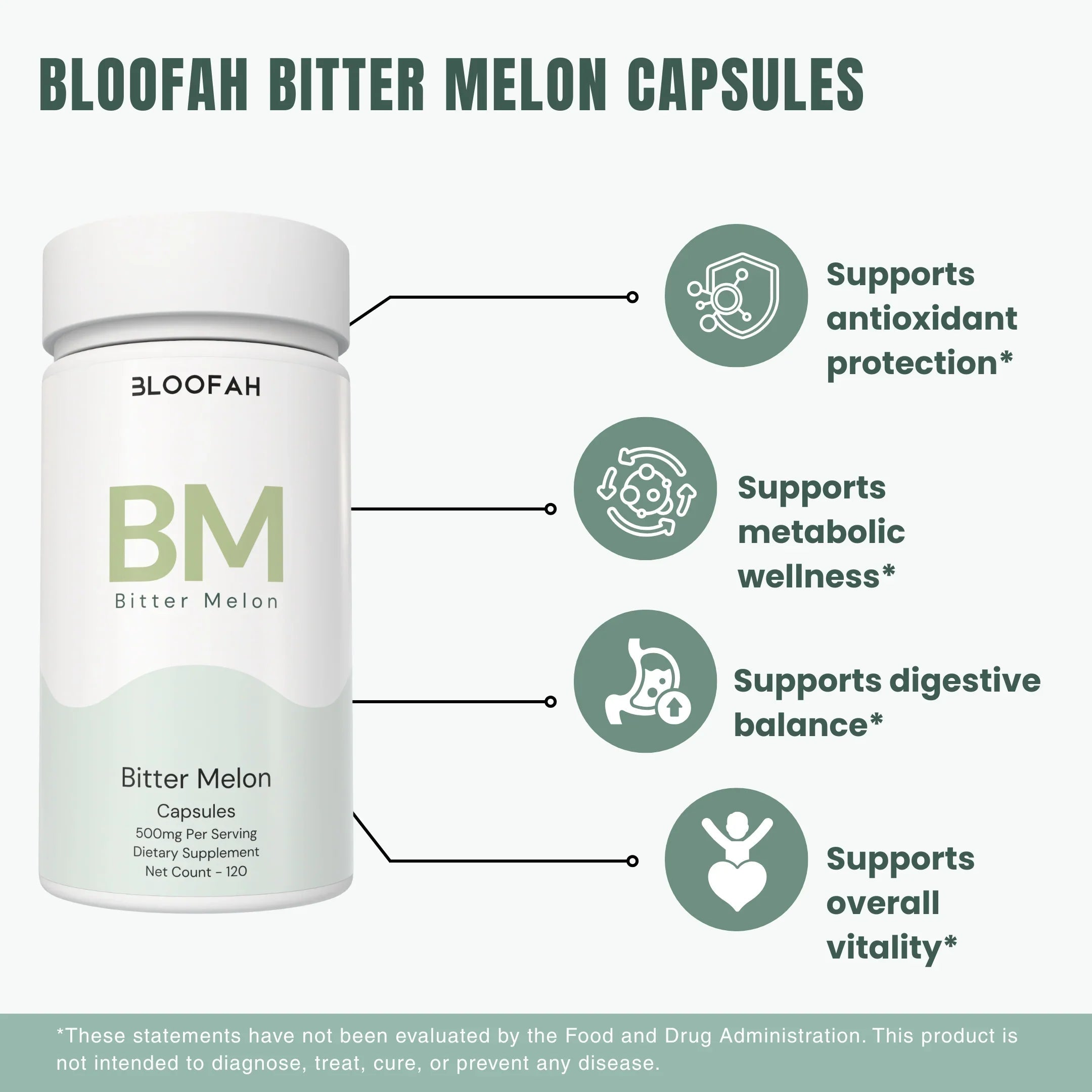 Bloofah BM Bitter Melon Capsules 500mg | Momordica charantia Extract | 120 Capsules