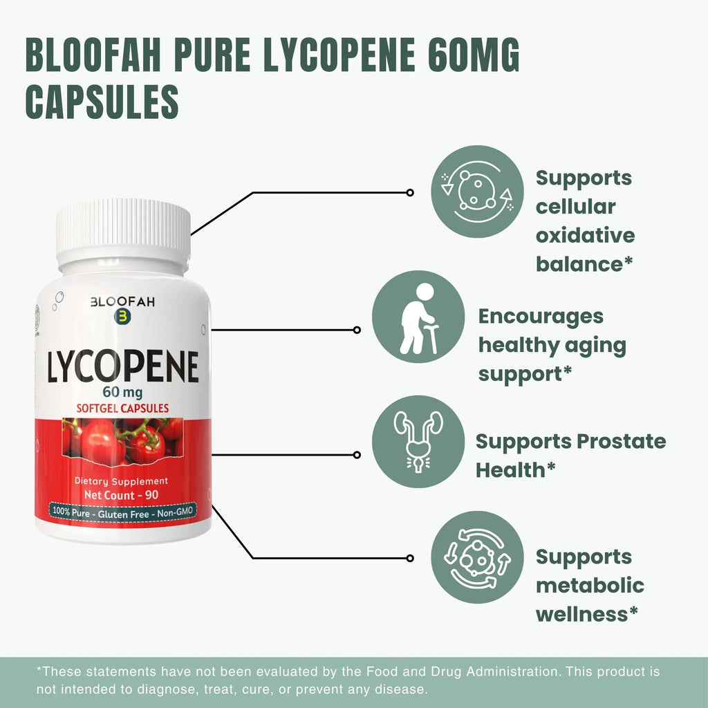 Bloofah Lycopene 60mg for Men | High-Potency Tomato Extract | 90 Vegan Capsules