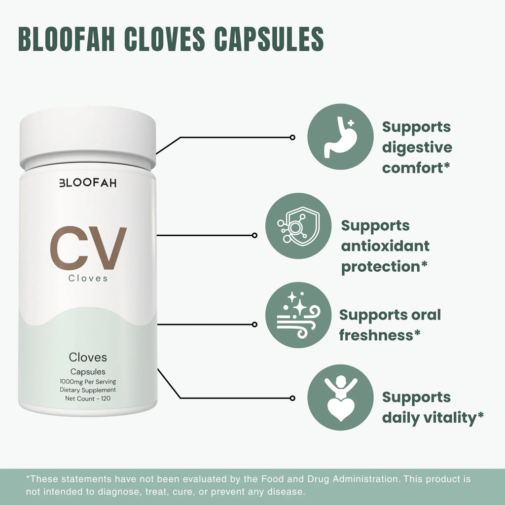 Bloofah CV Clove Capsules 1000mg | Syzygium aromaticum Bud | 120 Capsules