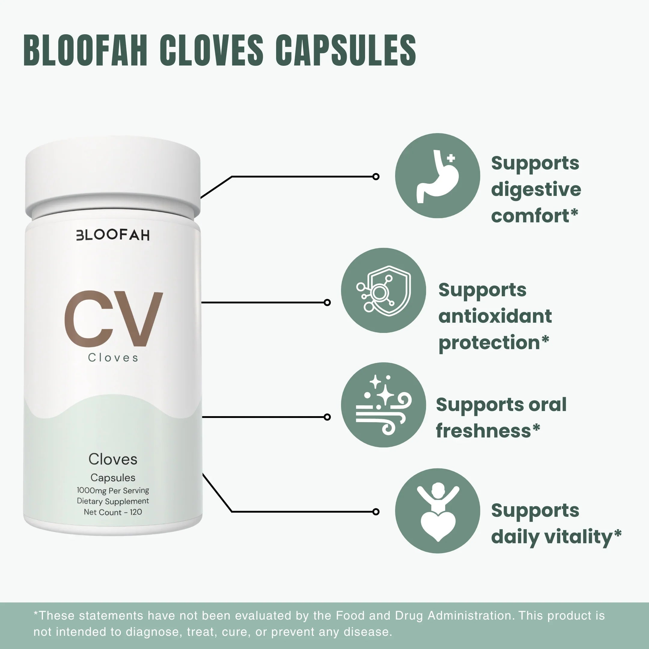 Bloofah CV Clove Capsules 1000mg | Syzygium aromaticum Bud | 120 Capsules