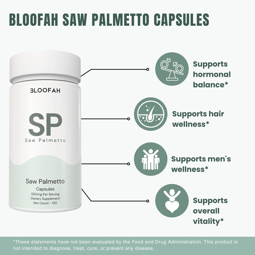 Bloofah SP Saw Palmetto Capsules 500mg | Serenoa repens Berry Extract | 120 Capsules