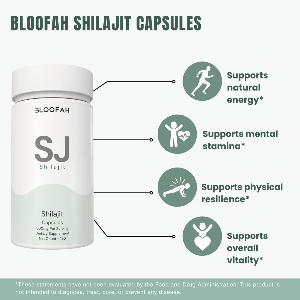 Bloofah SJ Shilajit Capsules 500mg | Himalayan Mineral Resin Extract | 120 Capsules