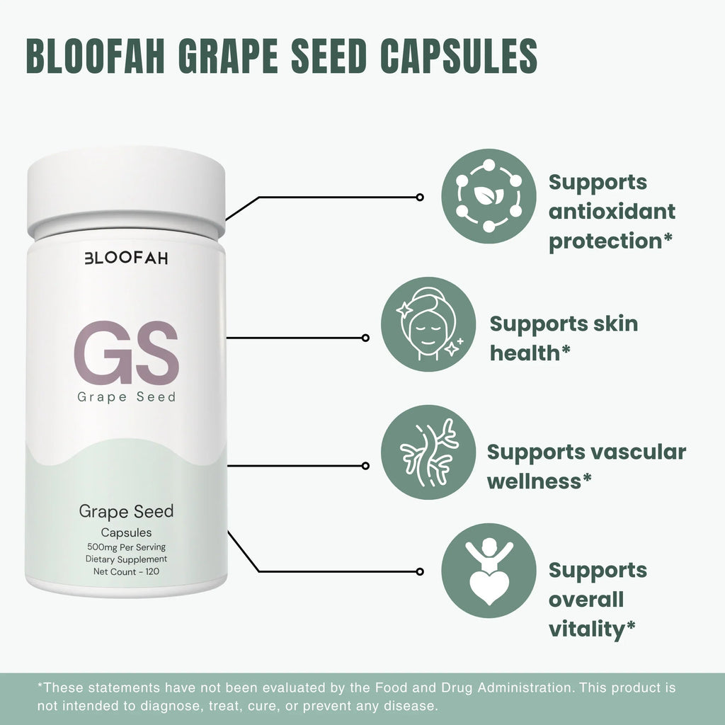 Bloofah GS Grape Seed Capsules 500mg | Vitis vinifera Extract | 120 Capsules