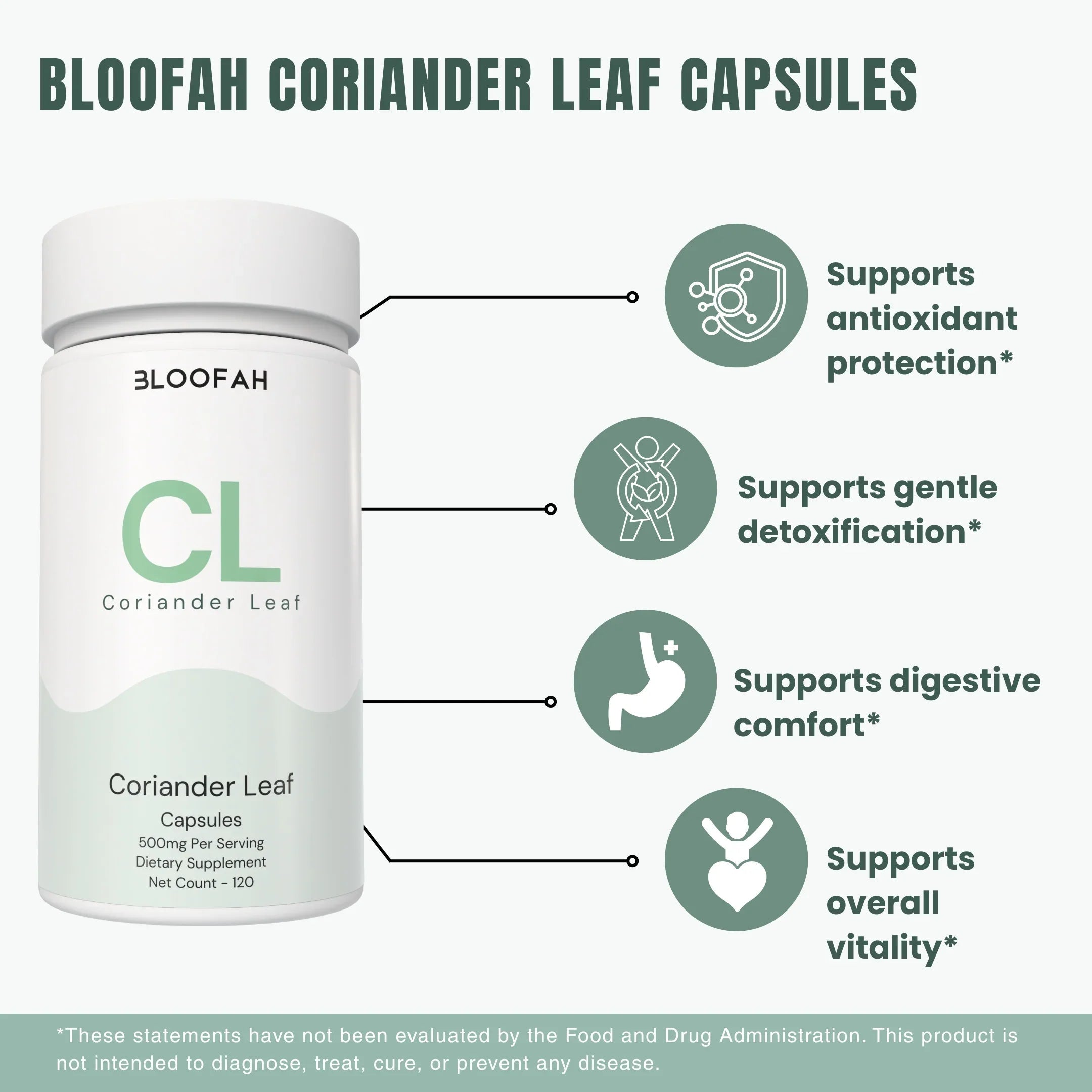 Bloofah CL Coriander Capsules 500mg | Coriandrum sativum Leaf Extract | 120 Capsules