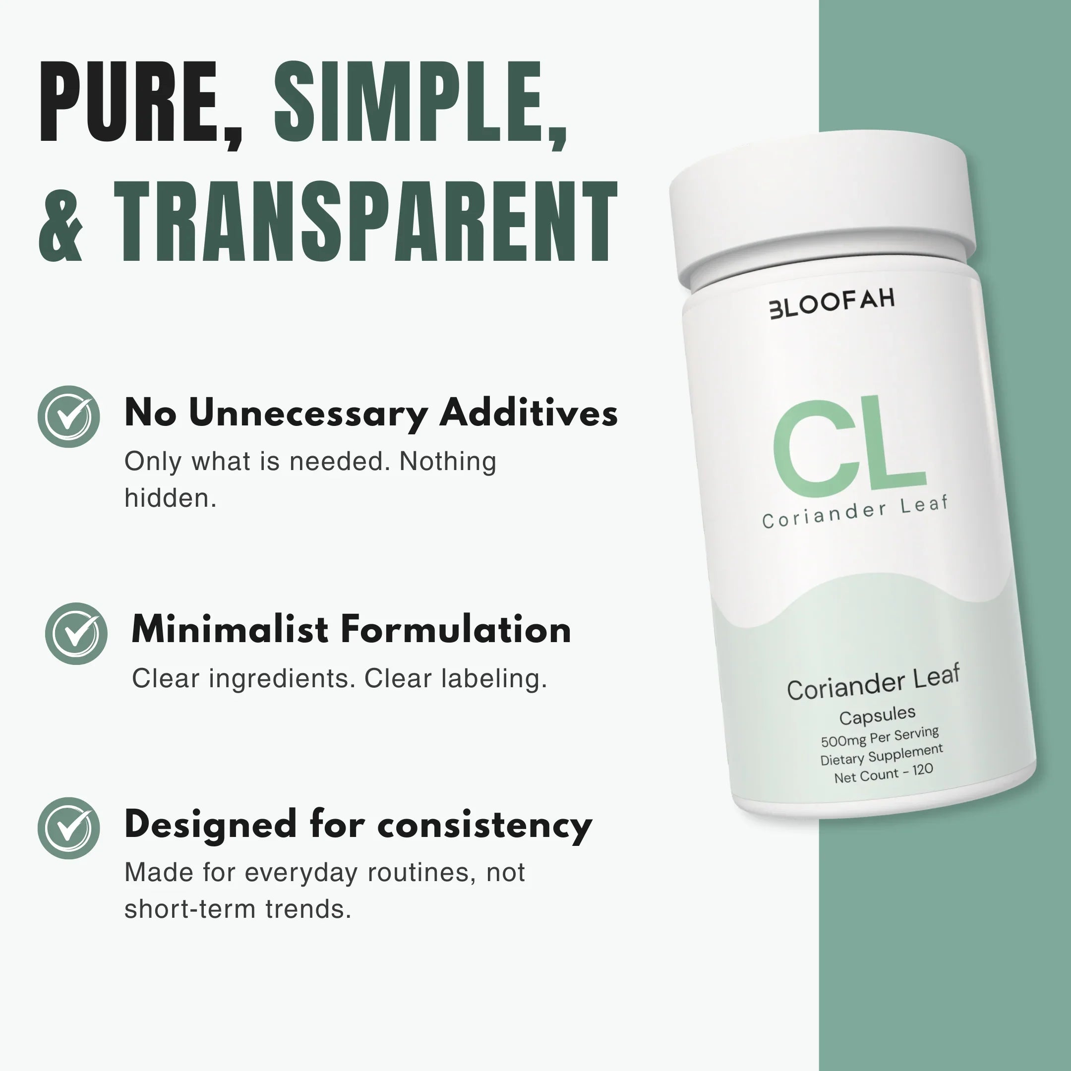 Bloofah CL Coriander Capsules 500mg | Coriandrum sativum Leaf Extract | 120 Capsules
