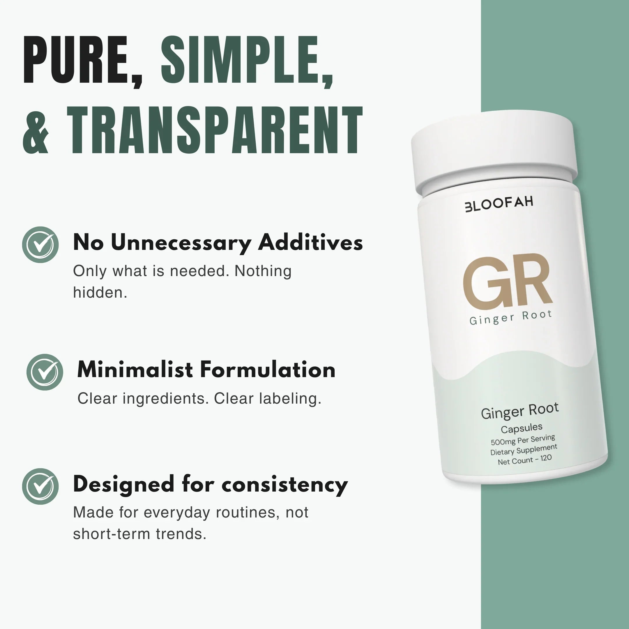 Bloofah GR Ginger Root Capsules 500mg | Zingiber officinale Extract | 120 Capsules