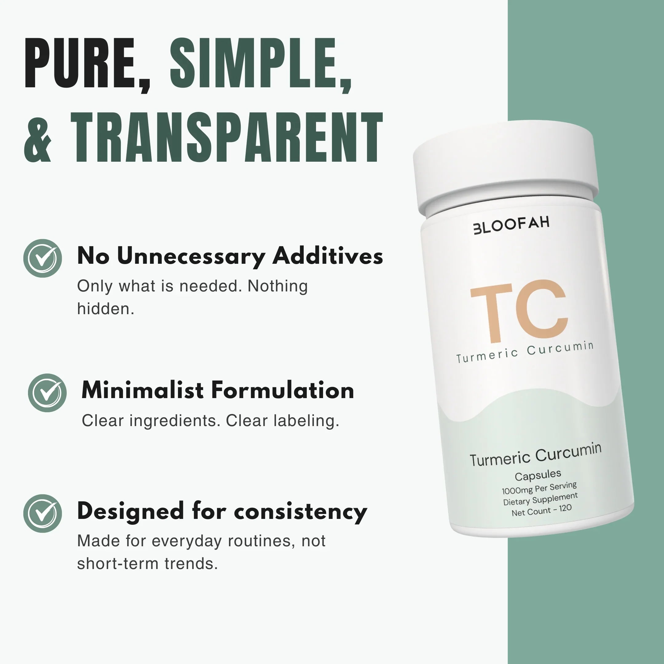 Bloofah TC Turmeric Capsules 1000mg | Curcuma longa Root with Black Pepper | 120 Capsules