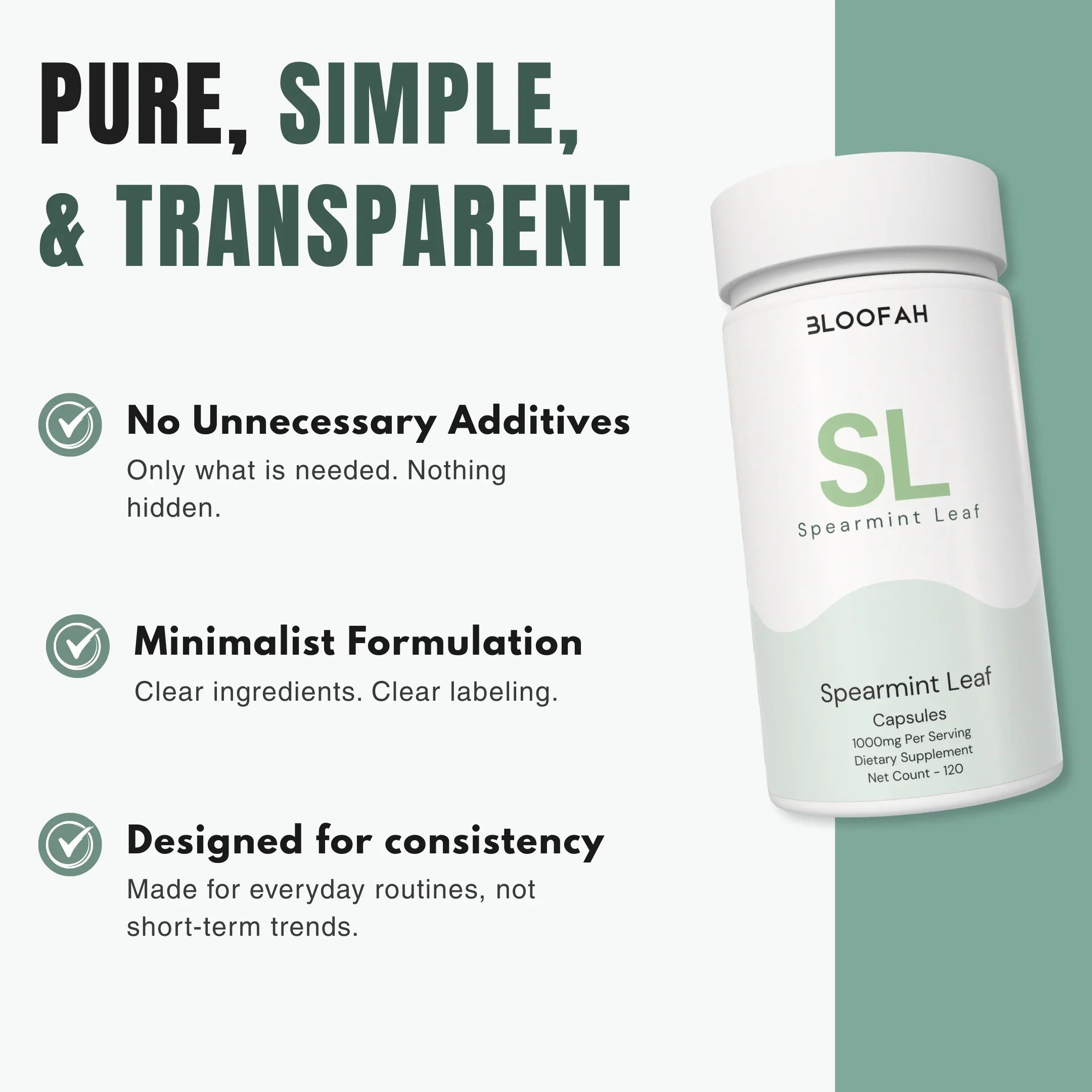 Bloofah SL Spearmint Capsules 1000mg | Mentha spicata Leaf | 120 Capsules
