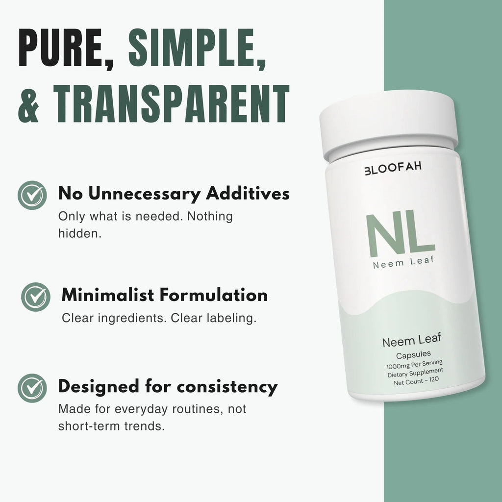 Bloofah NL Neem Capsules 1000mg | Azadirachta indica Leaf | 120 Capsules