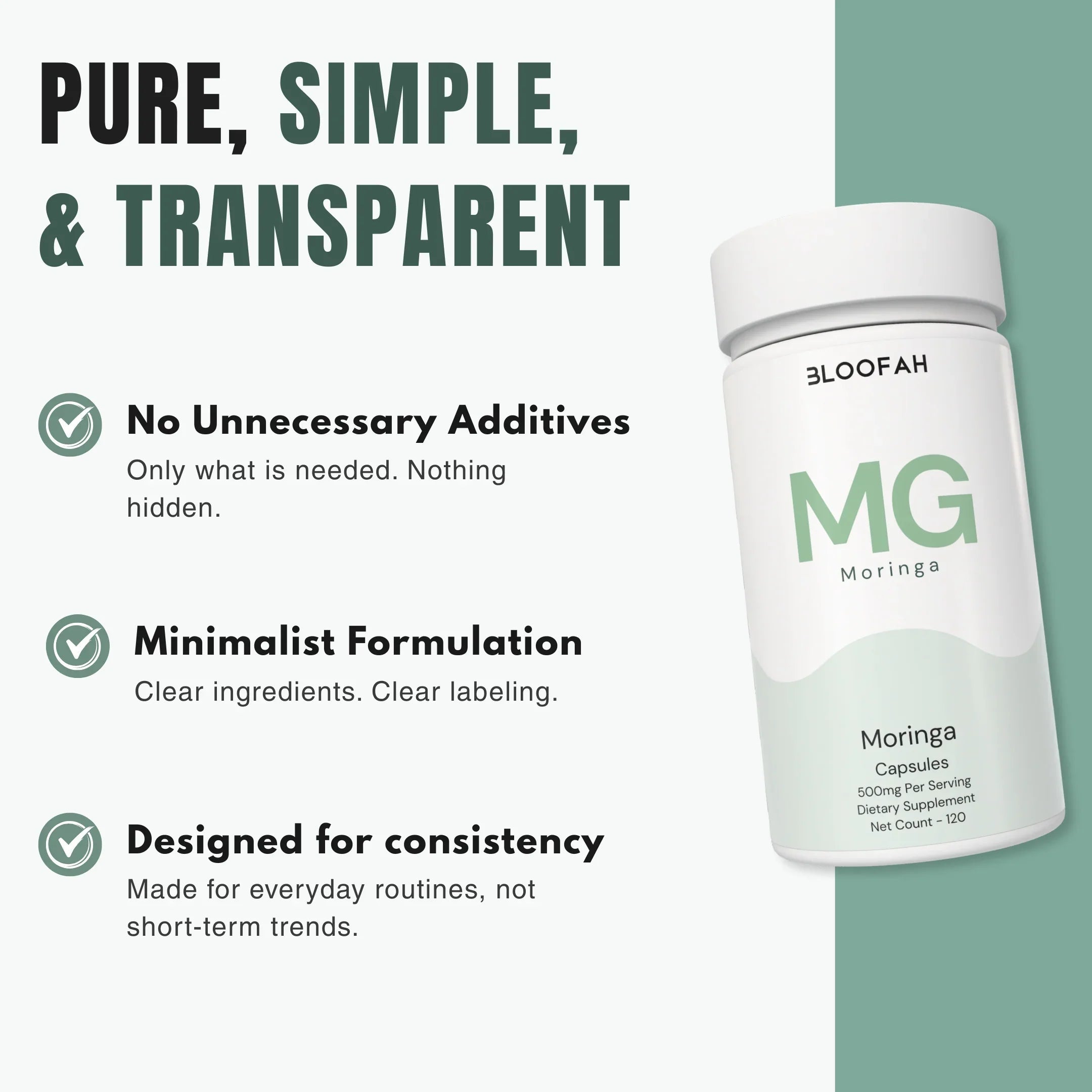 Bloofah MG Moringa Capsules 500mg | Moringa oleifera Leaf Extract | 120 Capsules