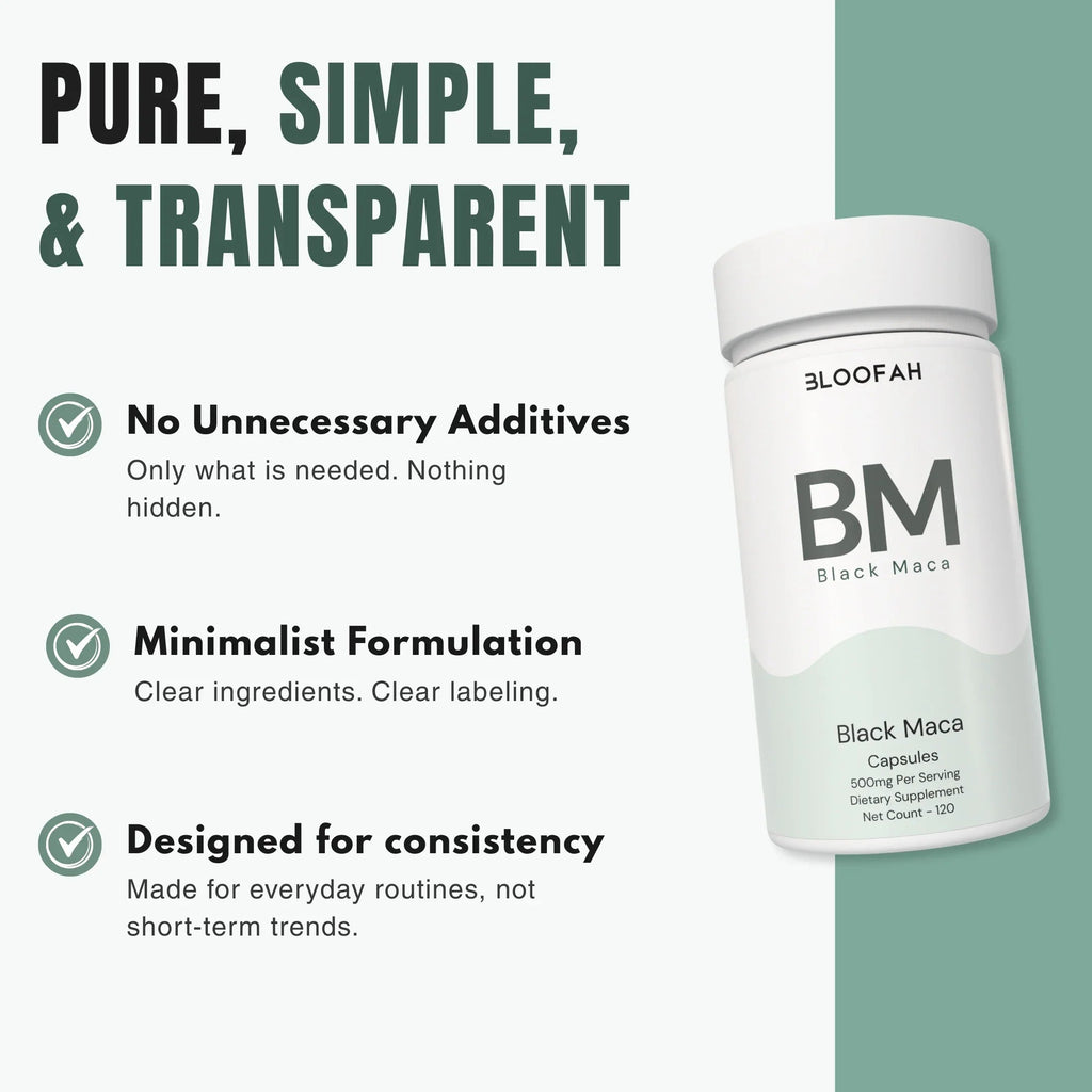 Bloofah BM Black Maca Capsules 500mg | Lepidium meyenii Root Extract | 120 Capsules