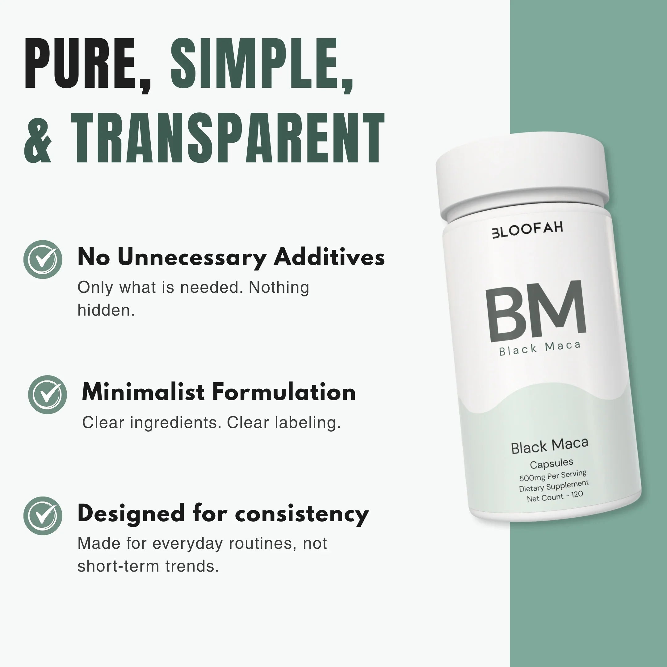 Bloofah BM Black Maca Capsules 500mg | Lepidium meyenii Root Extract | 120 Capsules