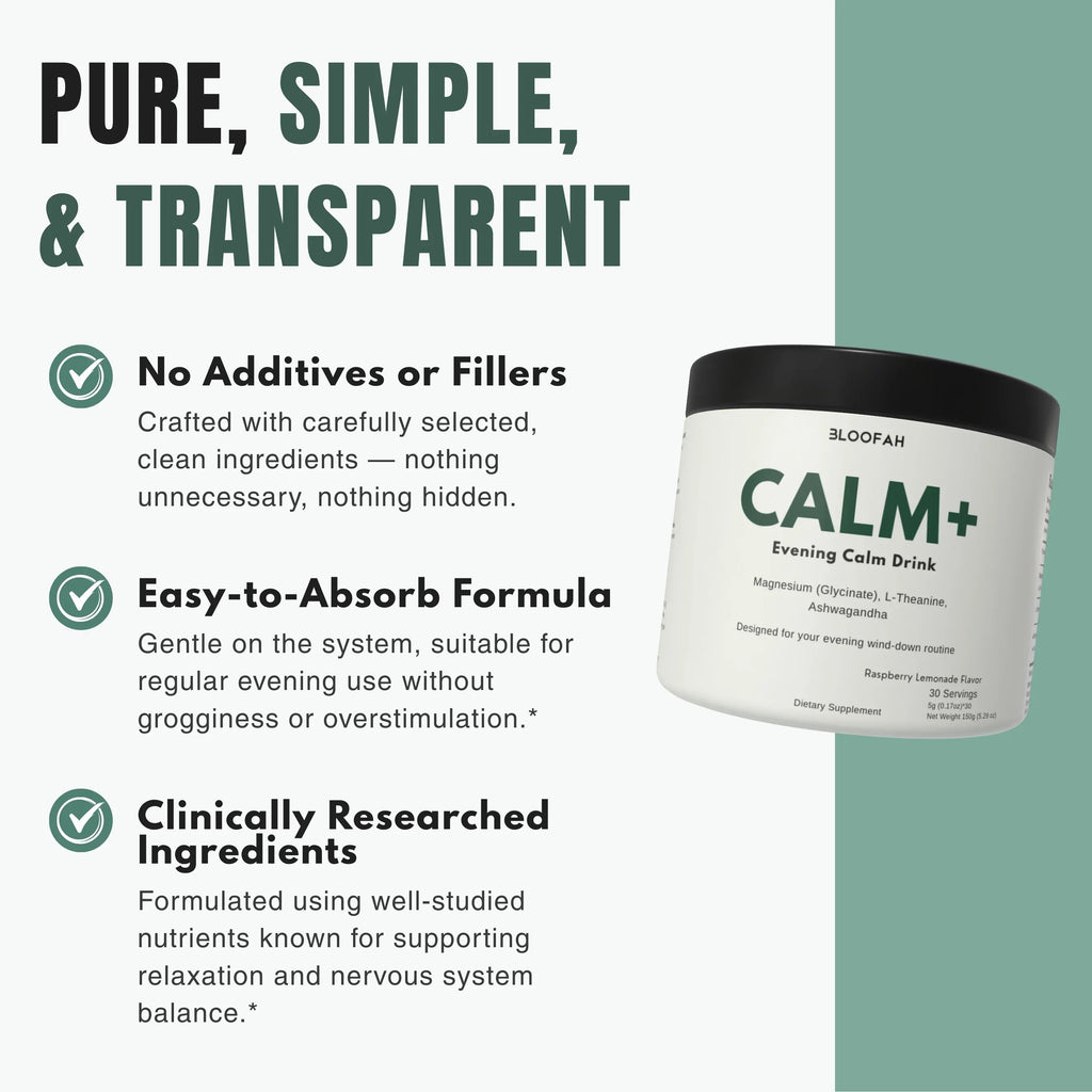 Bloofah Calm+ Evening Drink Mix | Magnesium Glycinate, L-Theanine & Ashwagandha | 30 Servings