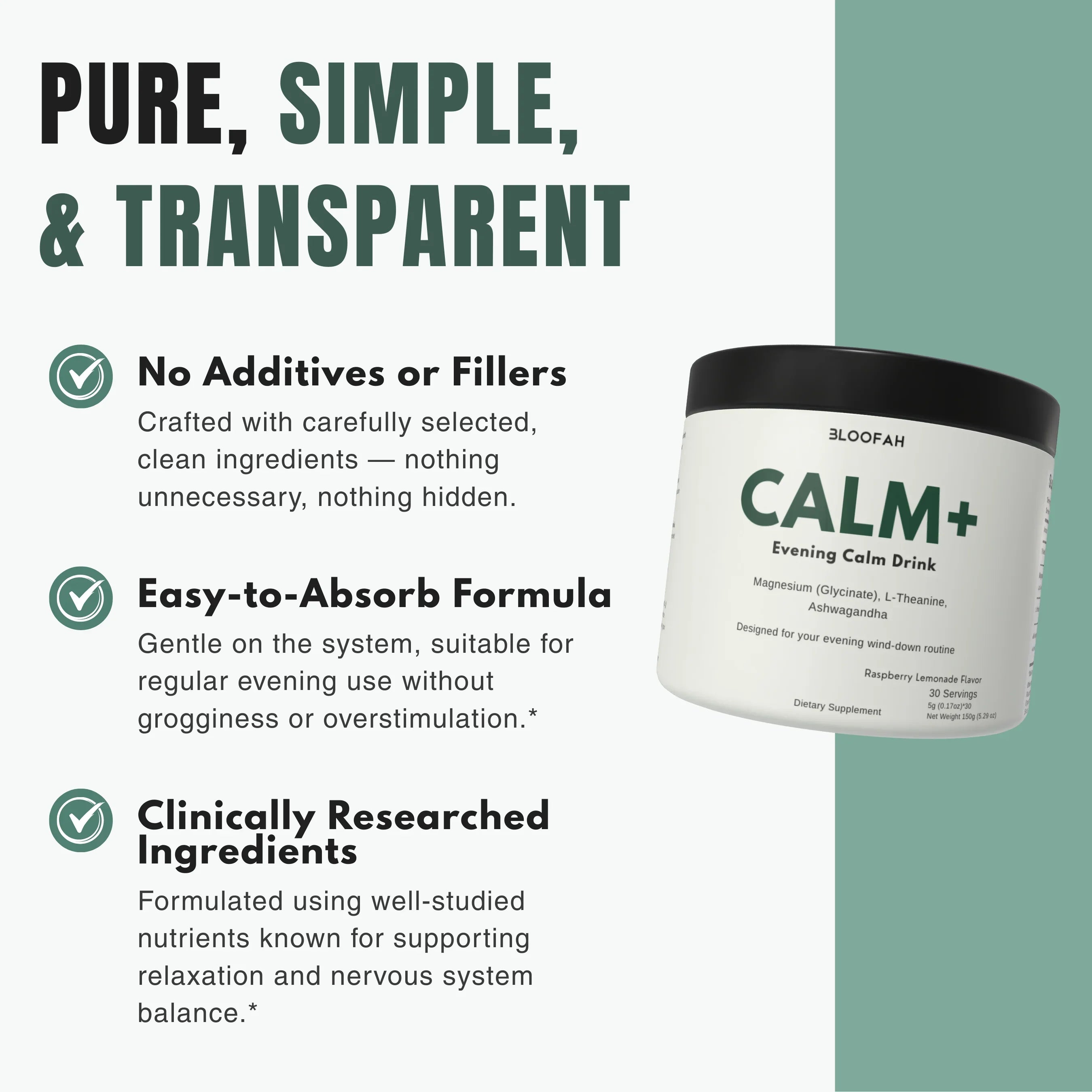 Bloofah Calm+ Evening Drink Mix | Magnesium Glycinate, L-Theanine & Ashwagandha | 30 Servings
