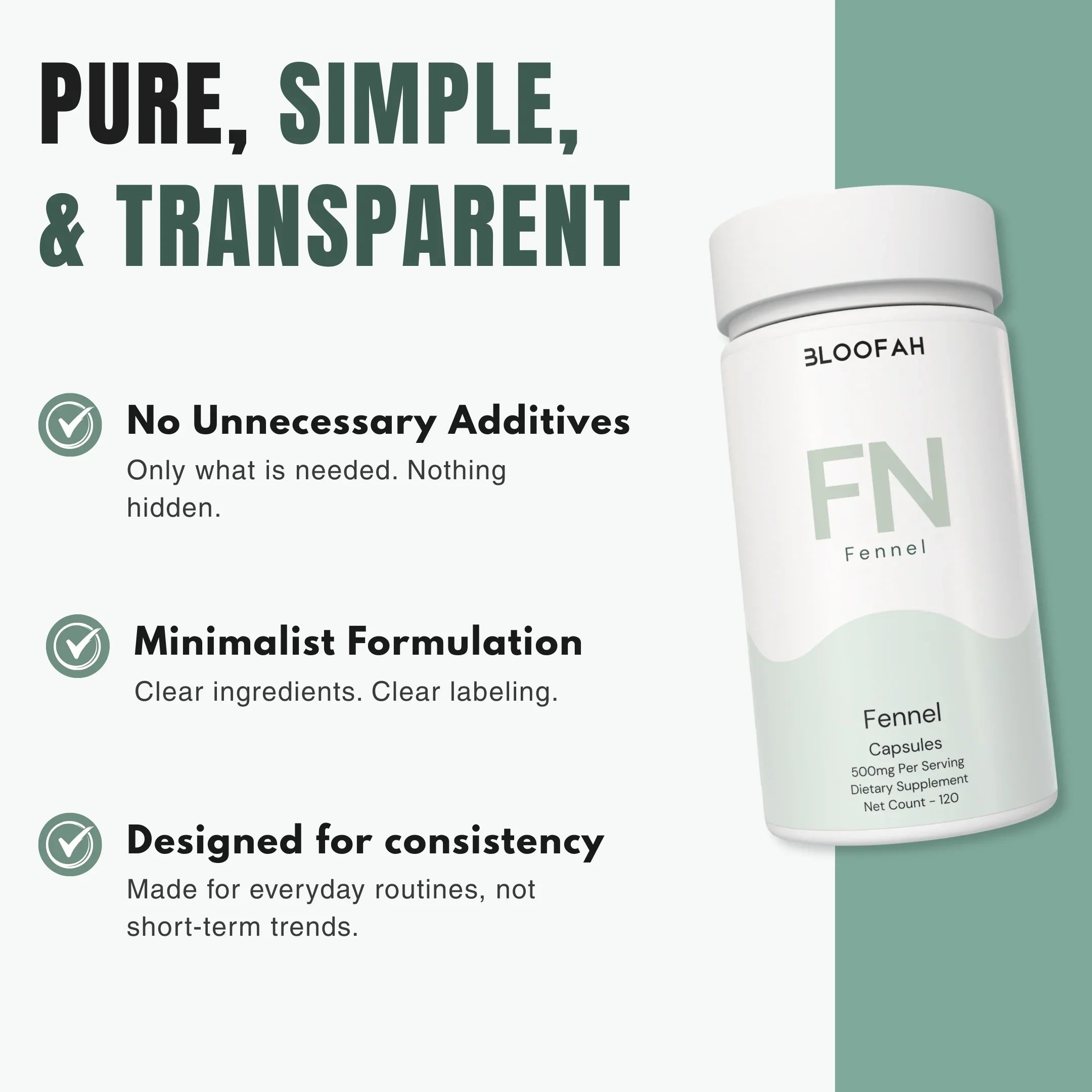 Bloofah FN Fennel Capsules 500mg | Foeniculum vulgare Seed Extract | 120 Capsules