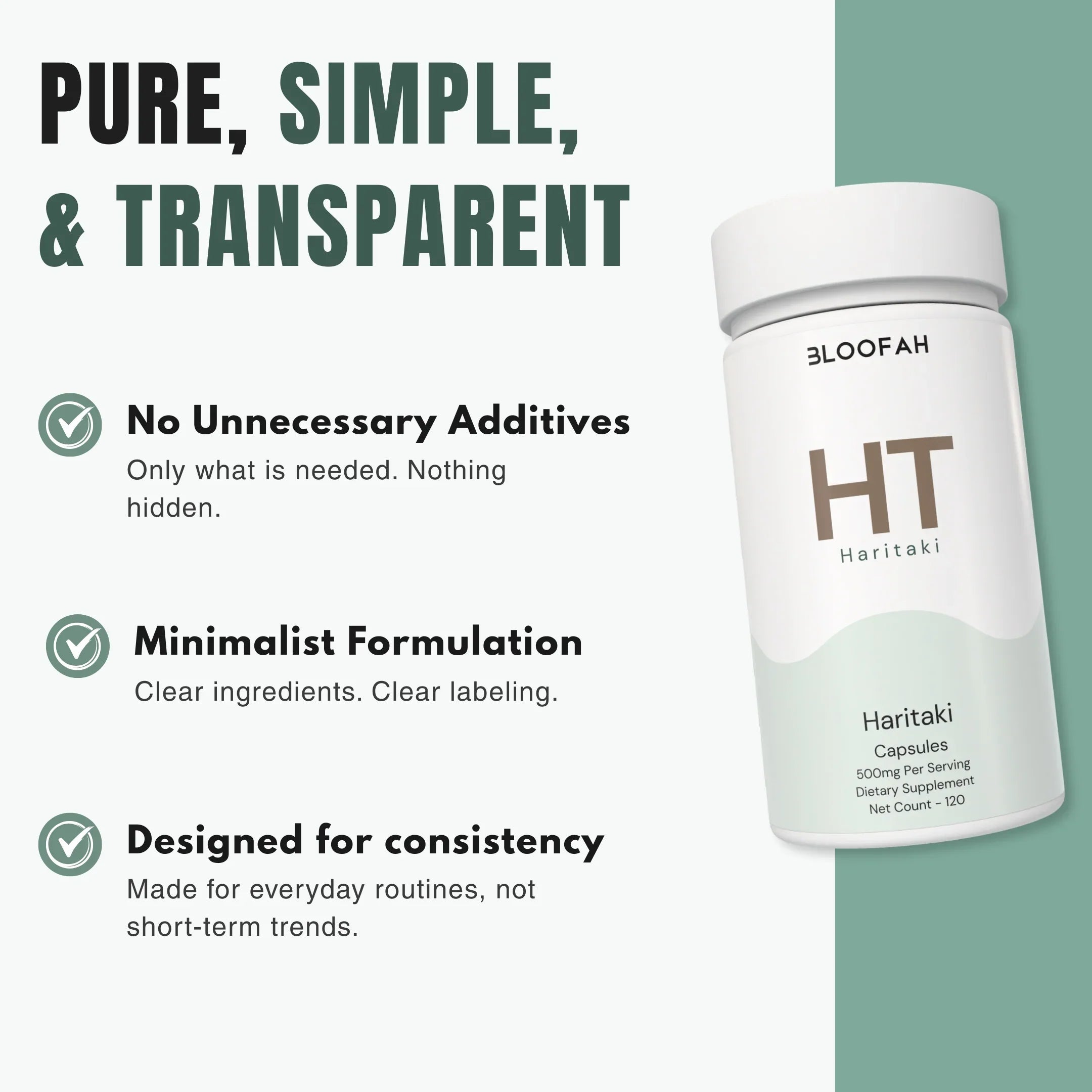 Bloofah HT Haritaki Capsules 500mg | Terminalia chebula Fruit Extract | 120 Capsules