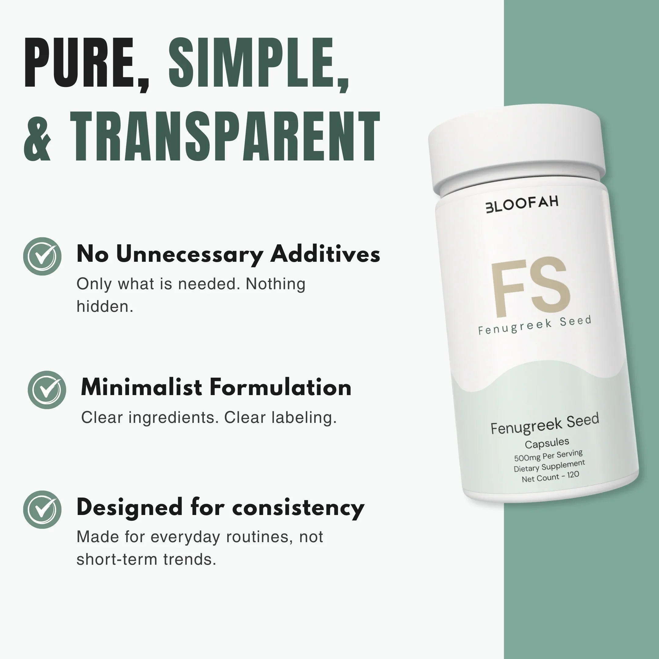 Bloofah FS Fenugreek Capsules 500mg | Trigonella foenum-graecum Seed Extract | 120 Capsules