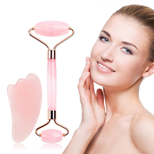 Rose Quartz Roller Slimming Face Massager Lifting Natural Jade Facial