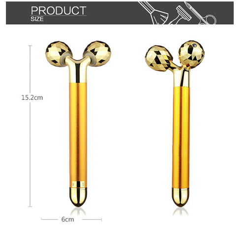 24k Gold Energy Beauty Bar Facial Face Massager 3D Roller Electric