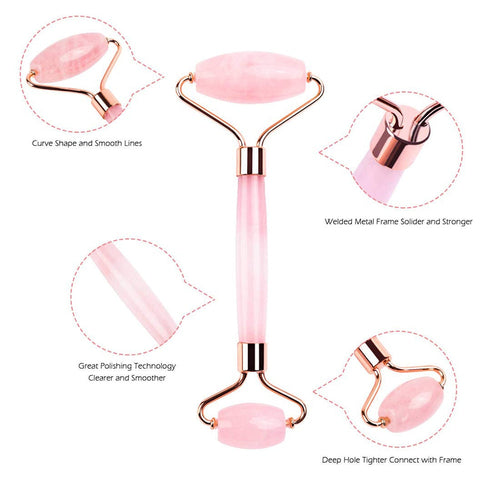 Rose Quartz Roller Slimming Face Massager Lifting Natural Jade Facial