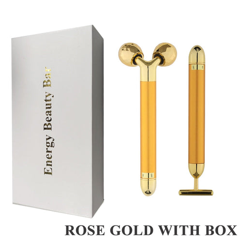 24k Gold Energy Beauty Bar Facial Face Massager 3D Roller Electric