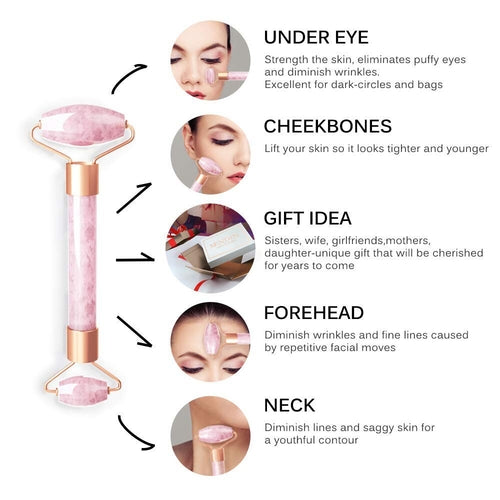 Rose Quartz Roller Slimming Face Massager Lifting Natural Jade Facial