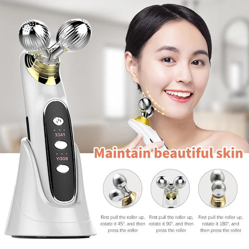 4D EMS Facial Roller Massager Beauty Machine for Skin Tightening Face